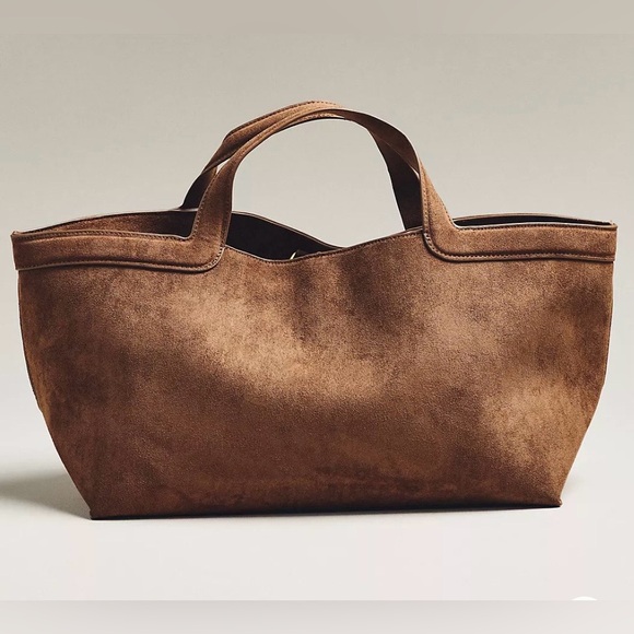 Anthropologie Handbags - Anthropologie Faux Suede East West Tote Tan NWT